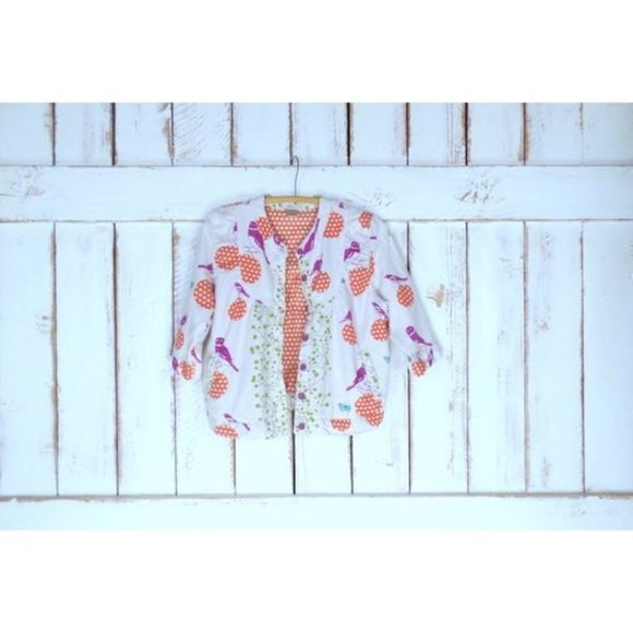 Vintage little girls ivory beige polka dot cotton twill bird butterfly jacket - Picture 3 of 5